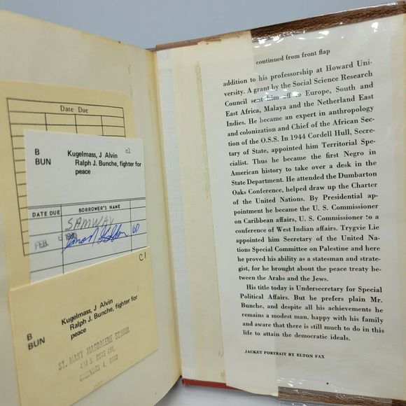 Ralph J. Bunche Fighter for Peace Kugelmass 1968 Hardcover Juvenile Biography - Picture 6 of 7